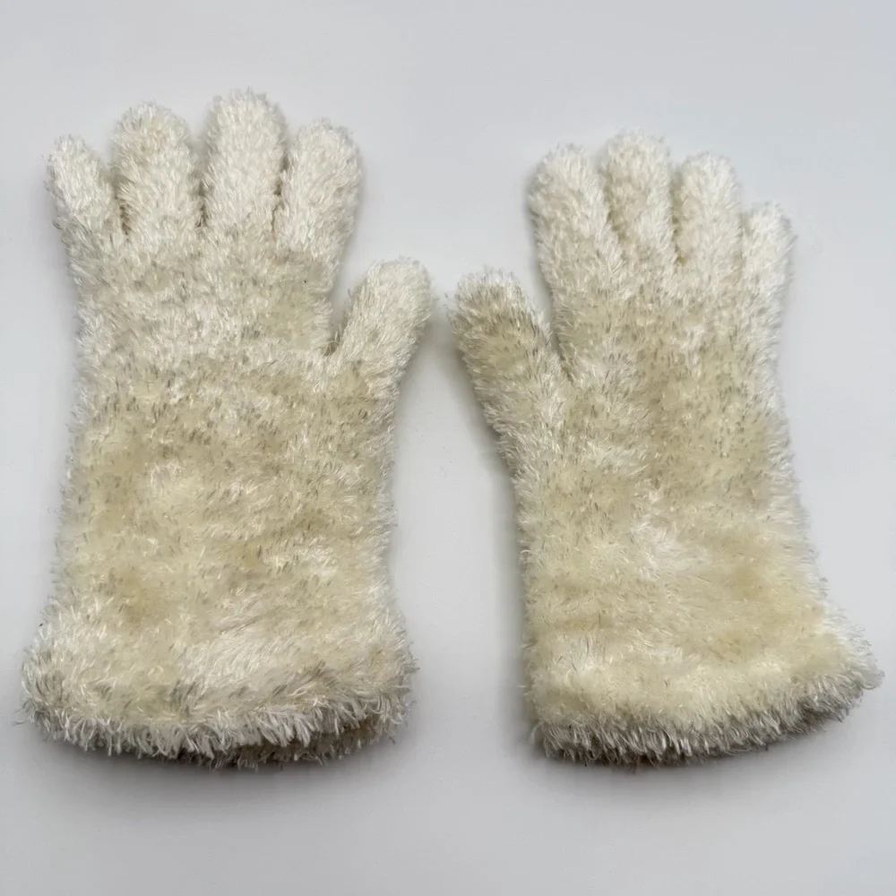 Women’s Plush Faux Fur Gloves Cream‎ Ivory Cozy Winter Cold Weather